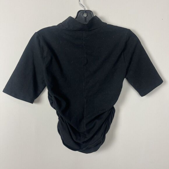 Reformation Black Mock Neck Short Sleeve Shirt XS Side Ruching - Picture 2 of 3